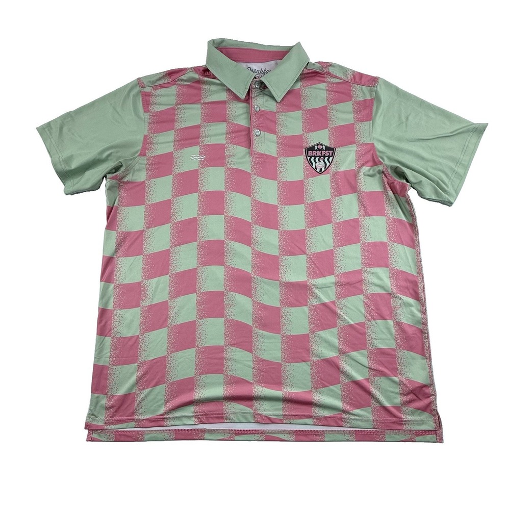 Breakfast Balls Tea Time City Golf Polo Green Pink Checkered Mens XL